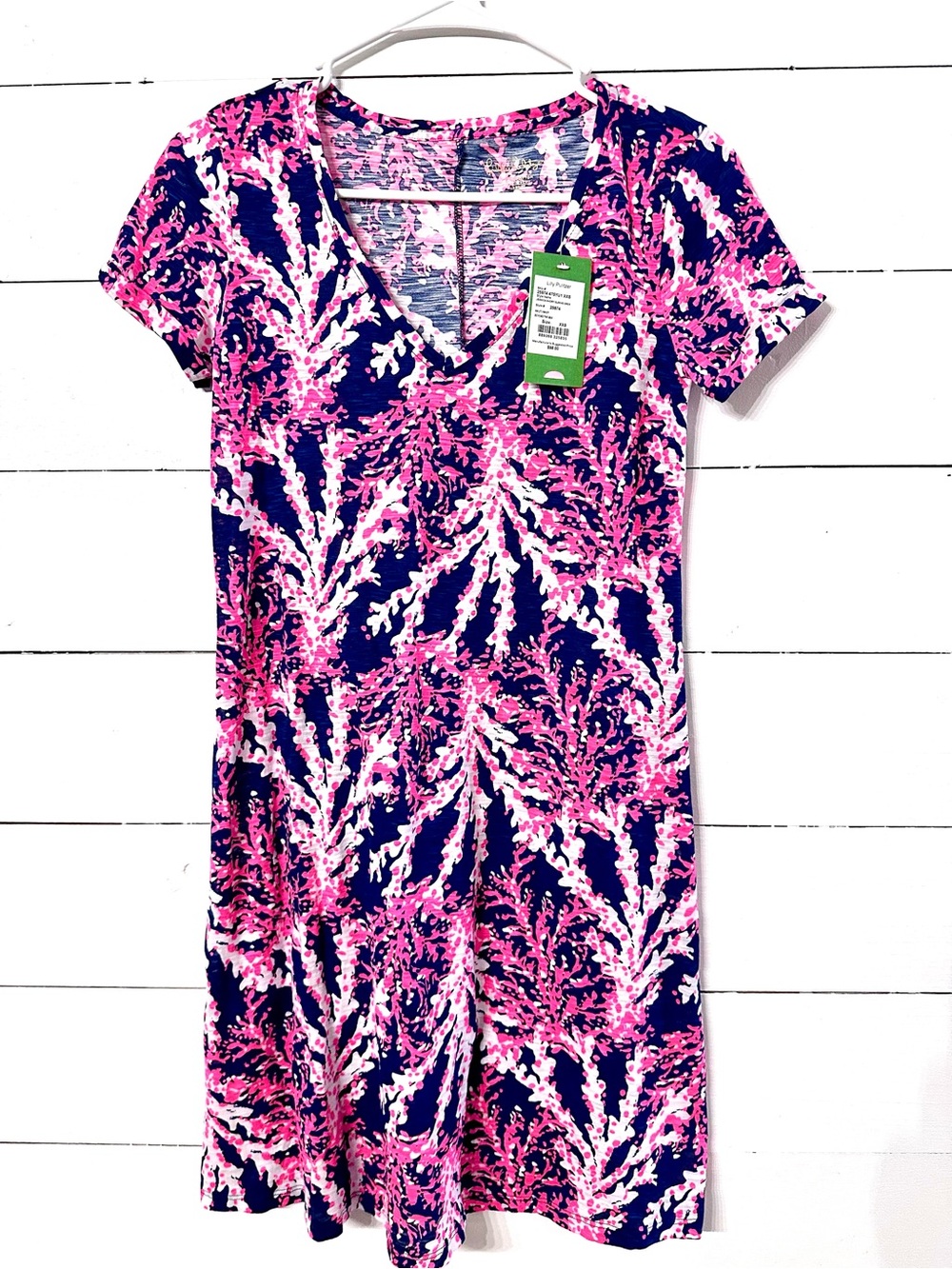 Lilly Pulitzer Navy Pink Coral-Print VāNeck Mini Dress
